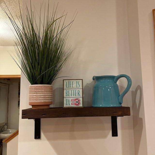 Reclaimed Wood Wall Shelf with Steel Angle Brackets, 36" L x 6" D, Unfinished J94325