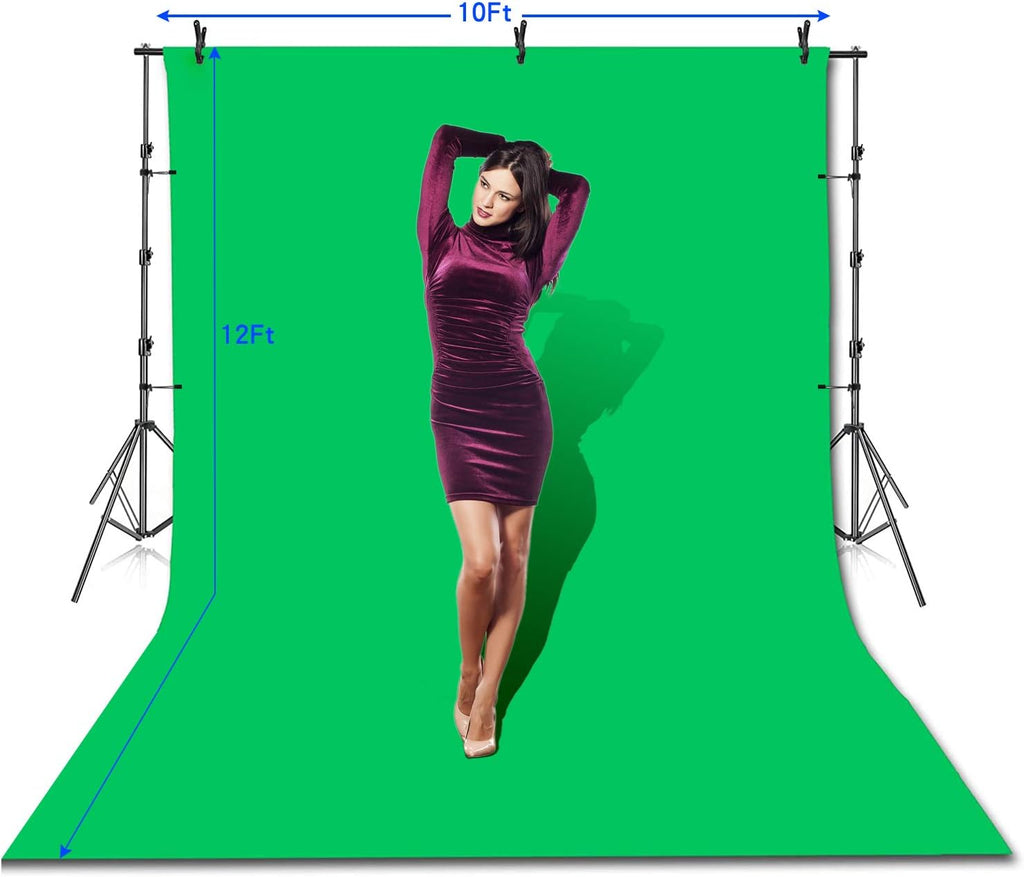 10 x 12ft 100% Cotton Muslin Green Screen Backdrop with Stand Kit N590886