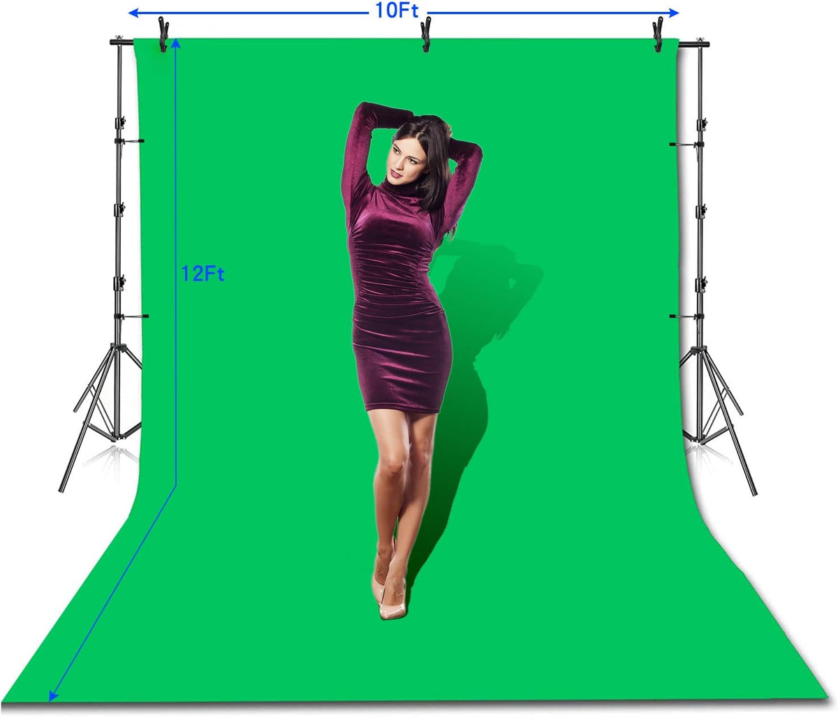 10 x 12ft 100% Cotton Muslin Green Screen Backdrop with Stand Kit N590886