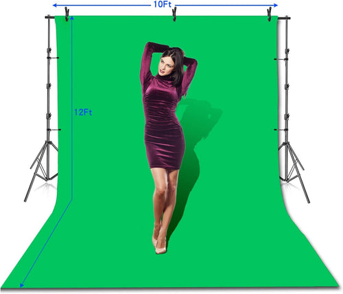 10 x 12ft 100% Cotton Muslin Green Screen Backdrop with Stand Kit N590886