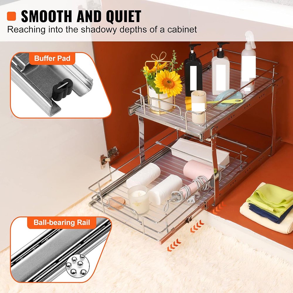 Chrome-Plated Steel 2 Tier Slide Out Cabinet Organizer X163