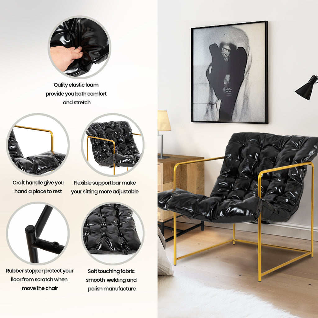 Black Faux Leather Sling Chair with Gold Metal Frame V2159