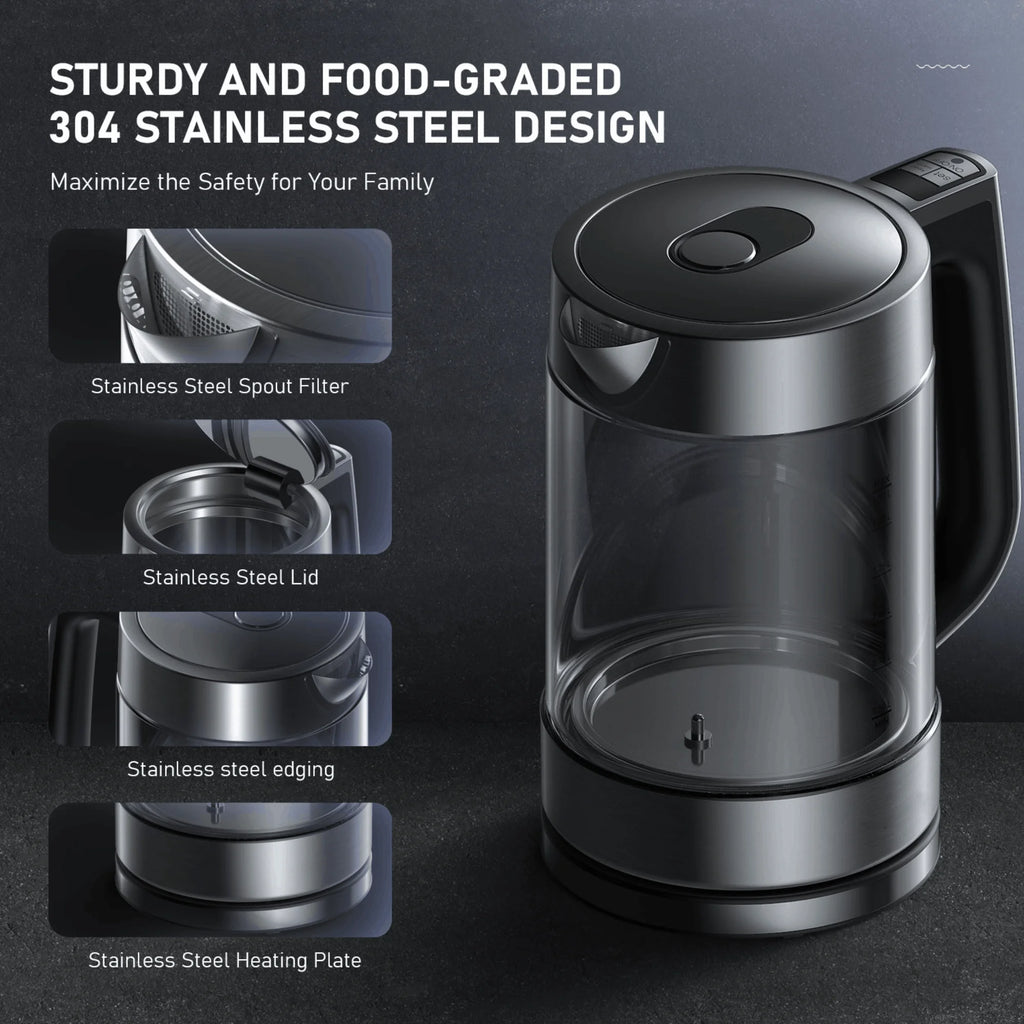 Silver Electric Kettle 1.7L 1500W Glass Y6055