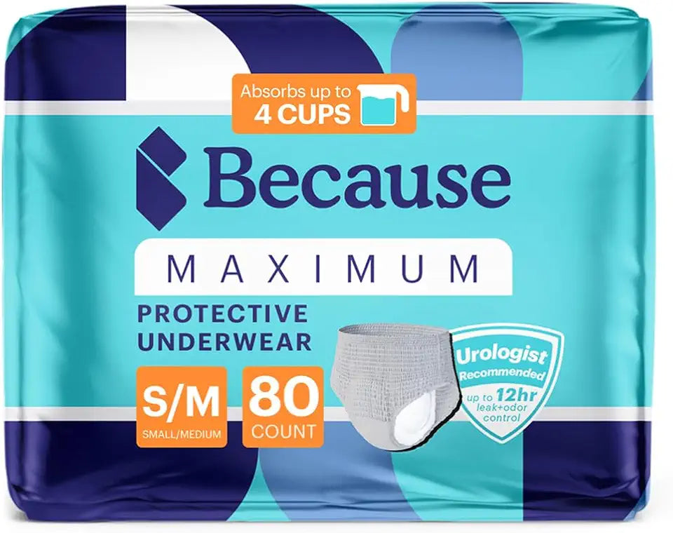 Maximum Incontinence Underwear for Men, Grey, Small/Medium, 80 Count J337