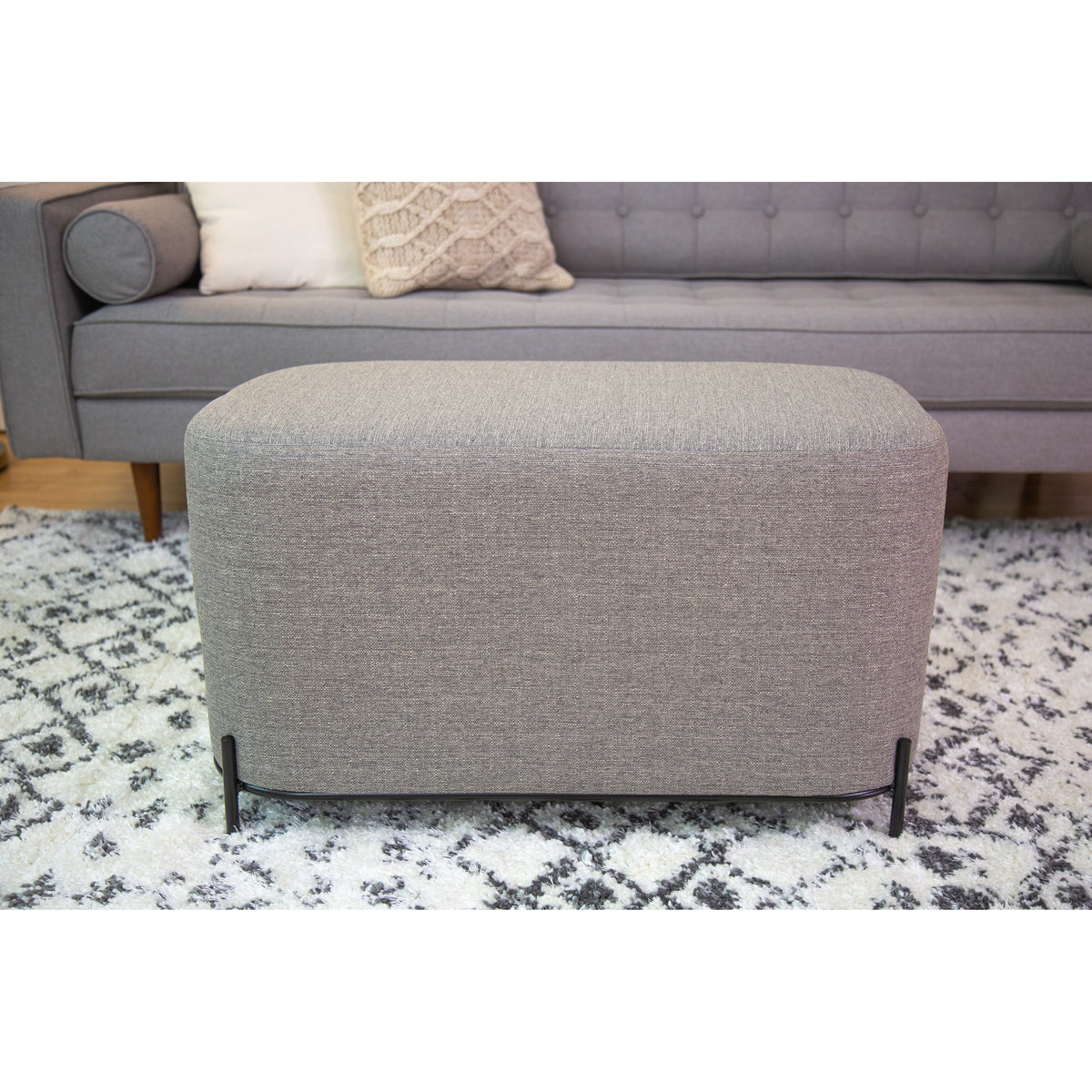 Tan Solid Faux Leather Decorative Bench J665130