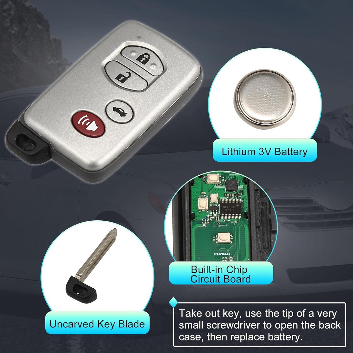 Replacement Keyless Entry Remote Car Key Fob 314.3Mhz 4 Buttons O12391