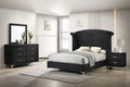 4pc Queen Size Black Velvet Bedroom Set I9229