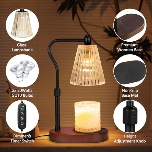 Candle Warmer Lamp with Timer and Dimmer Adjustable Height Electric Wax Melt Warmer with 2 Bulbs Q622