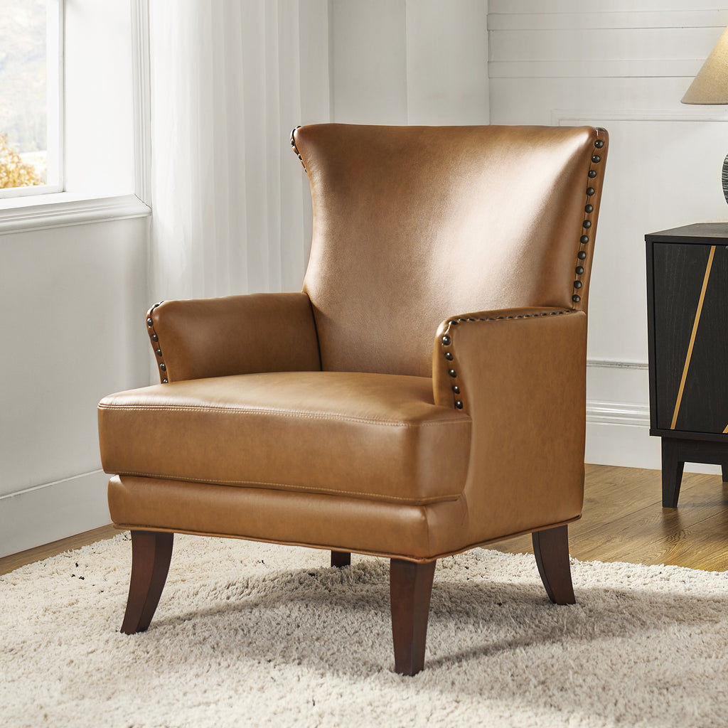 Camel Leather Upholstered Accent Chair Wood Leg X277894