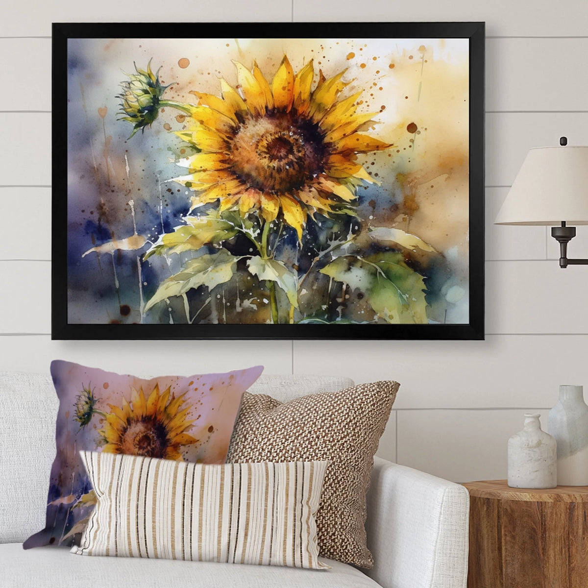 Floral Sunflower Framed Canvas Art Print 44 in. wide x 34 in. high K6568