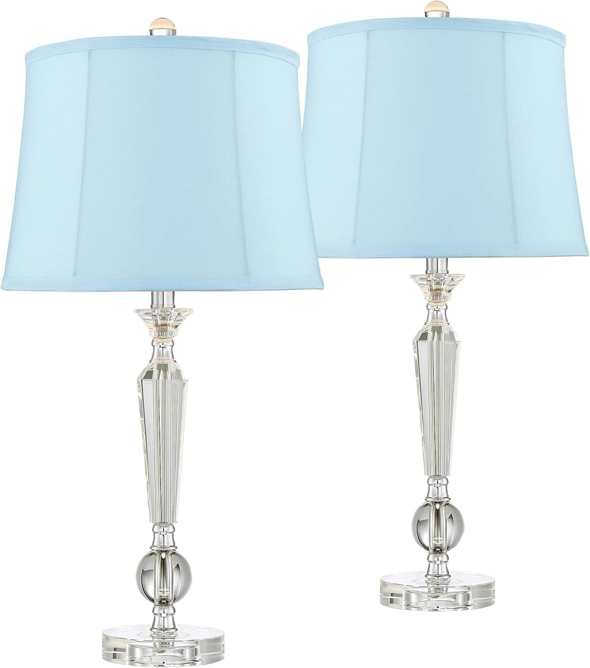 Set of 2 Clear Crystal Glass Table Lamps with Black Drum Shade W902404