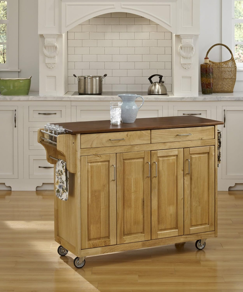 4 Door Cabinet Kitchen Cart with Cherry Top T810