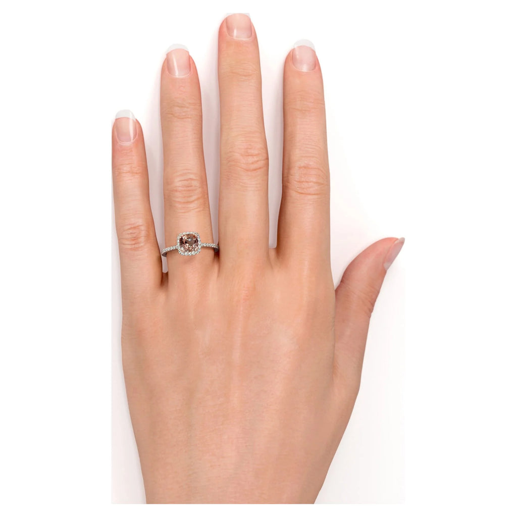 1.75 Carat Cushion Cut created morganite Halo Engagement Ring in 18k Rose Gold over Silver V379