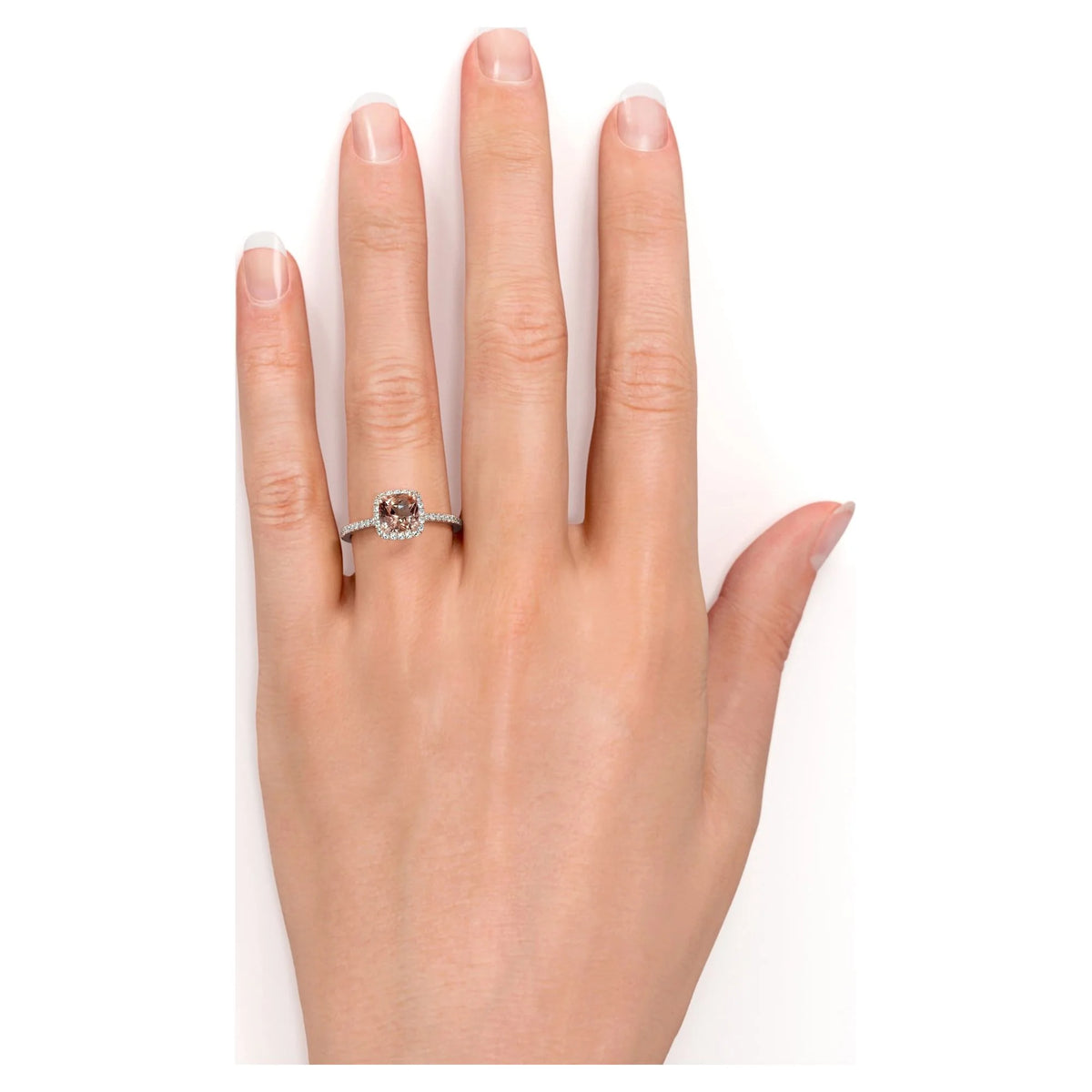 1.75 Carat Cushion Cut created morganite Halo Engagement Ring in 18k Rose Gold over Silver V379