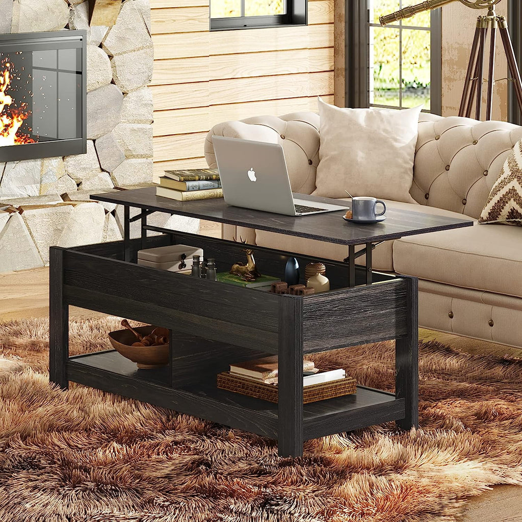 Black Lift Top Wooden Coffee Table with Hidden Storage C417328