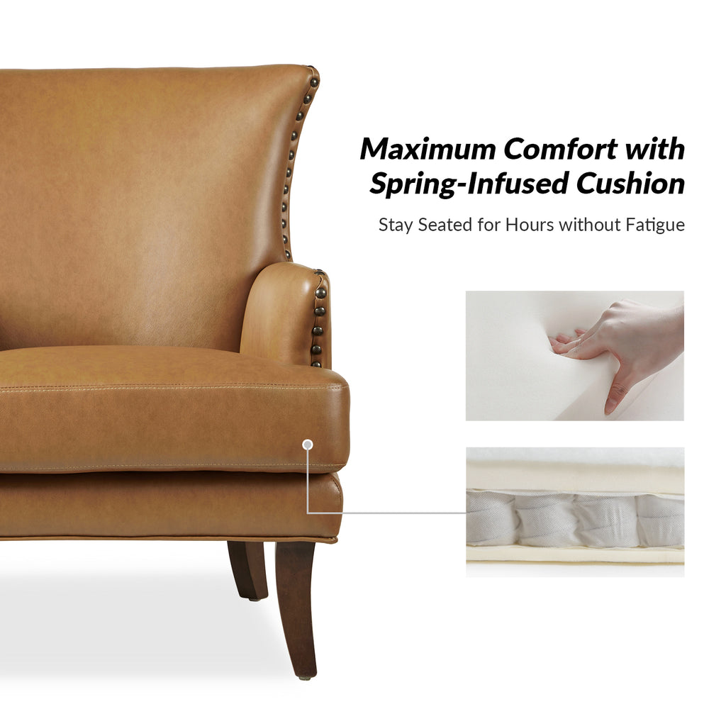 Camel Leather Upholstered Accent Chair Wood Leg X277894