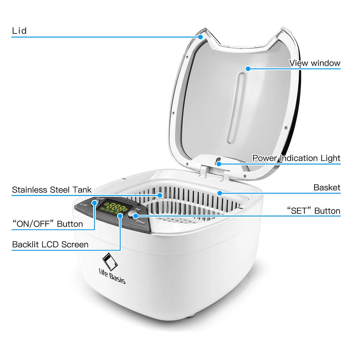850ml Ultrasonic Jewelry Cleaner with 5 Digital Timer J6776