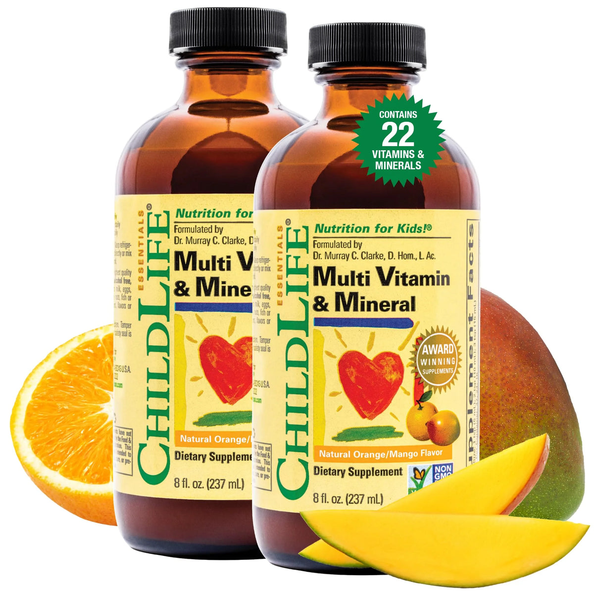 Kids Liquid Multivitamin and Mineral Supplement, Orange & Mango, 8 Fl Oz (Pack of 2) P20262