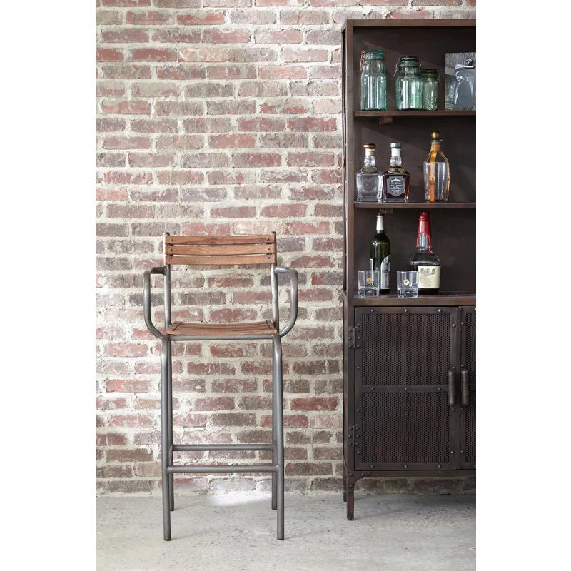 Brown Wood and Metal Frame Bar Stool C8874