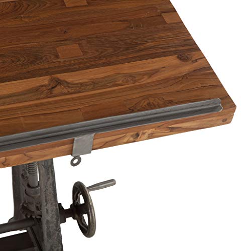 Adjustable Height Drafting Table with Iron Cast Base and Reclaimed Mango Wood Table Top N7377