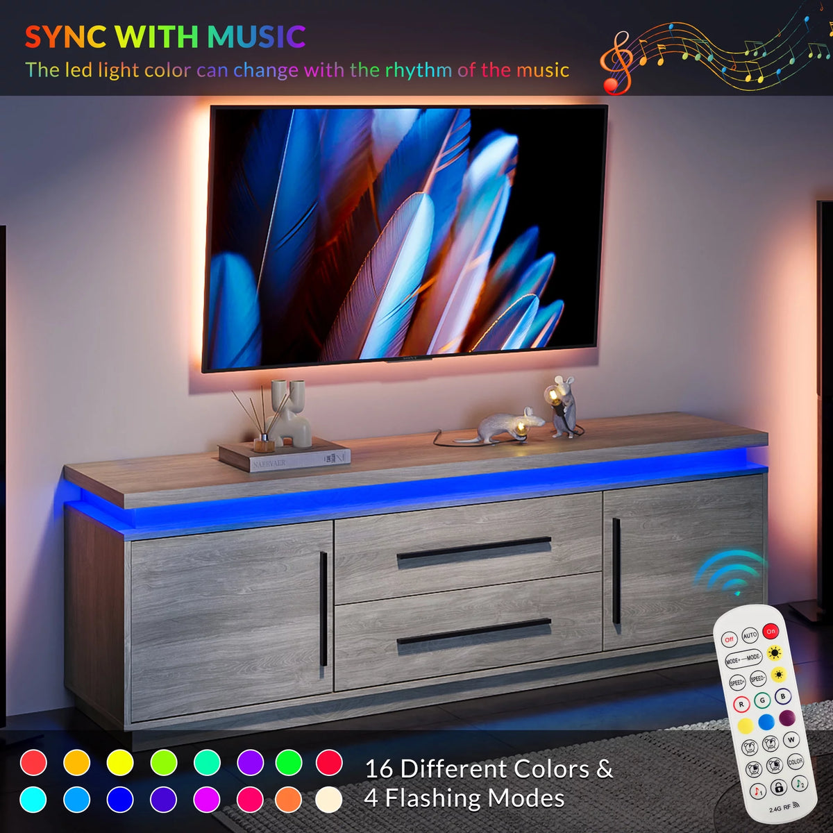 67" TV Stand with LED Lights and Cabinets V627