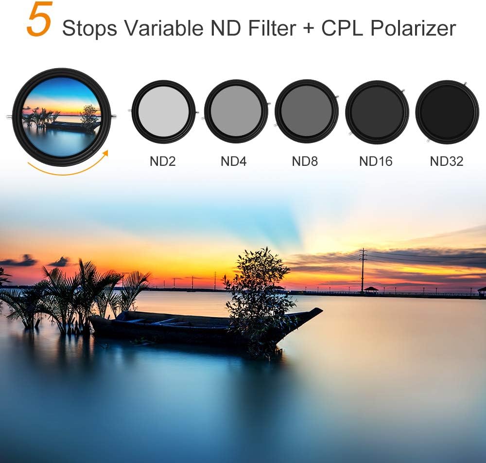 55mm Variable Fader ND2-ND32 ND Filter and CPL Circular Polarizing Filter 2 in 1 B574562