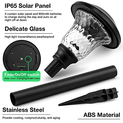 8 Pack Solar Pathway Lights Color Changing Outdoor Waterproof LED Glass Stainless Steel Metal Garden Landscape Lighting N660