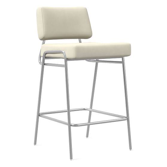 Wire Frame Counter Stool, Vegan Leather, Snow, Chrome Q61610