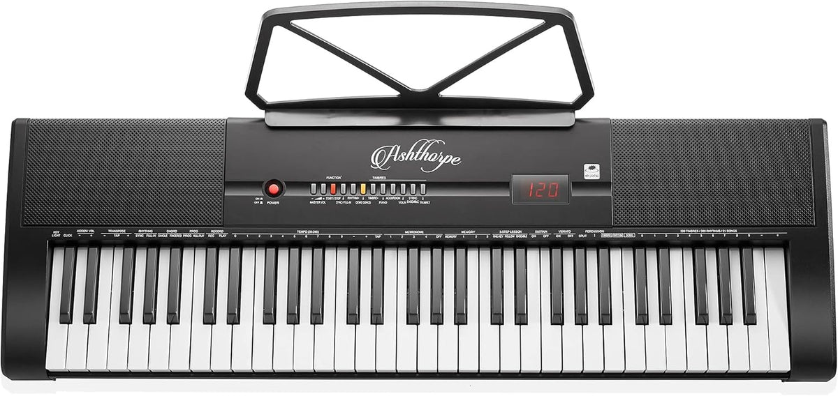 61-Key Digital Electronic Keyboard Piano with Light Up Keys, Stand, Bench, Headphones, Mic and Keynote Stickers M838559
