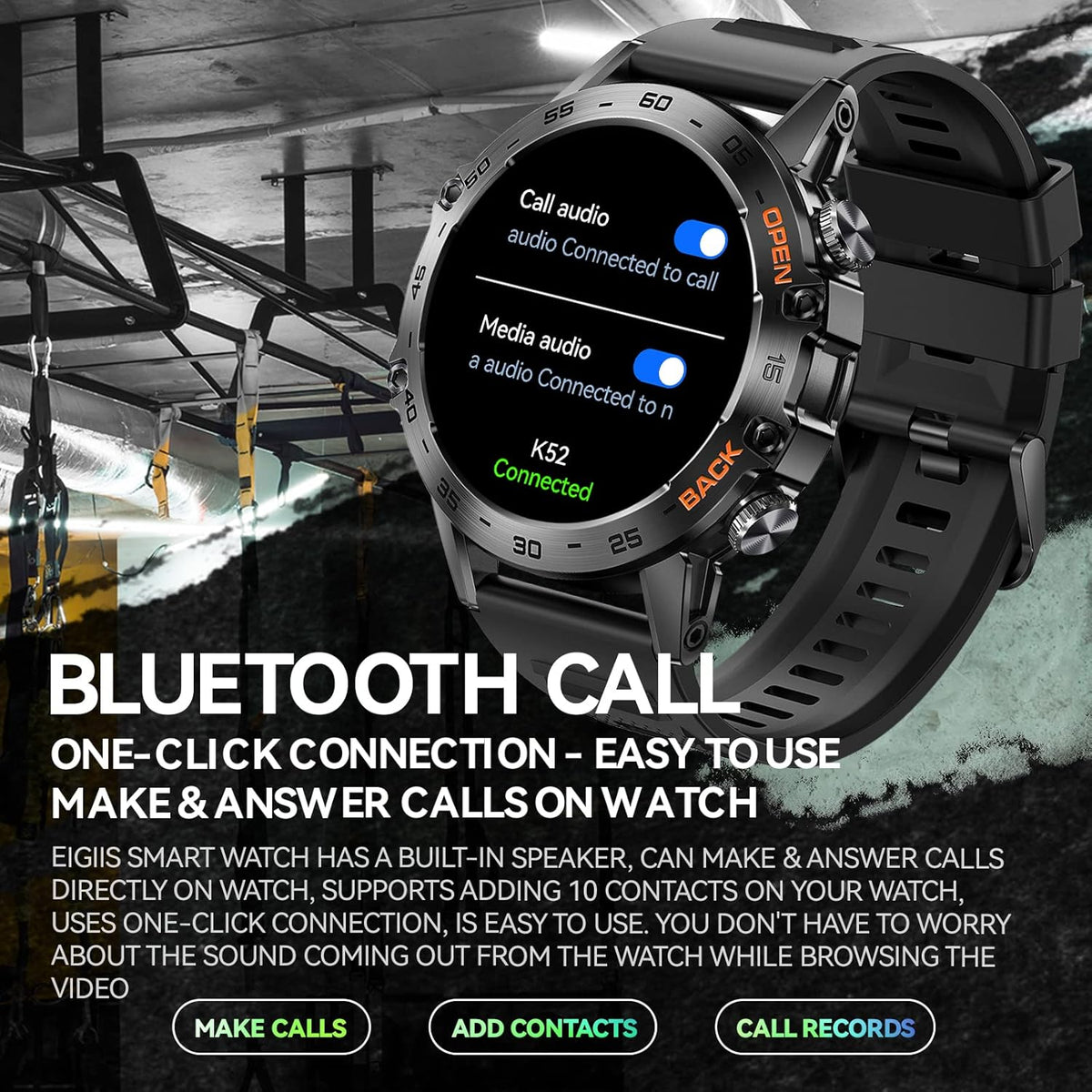 Rugged Tactical Smartwatch 1.39'' HD Screen Black G163