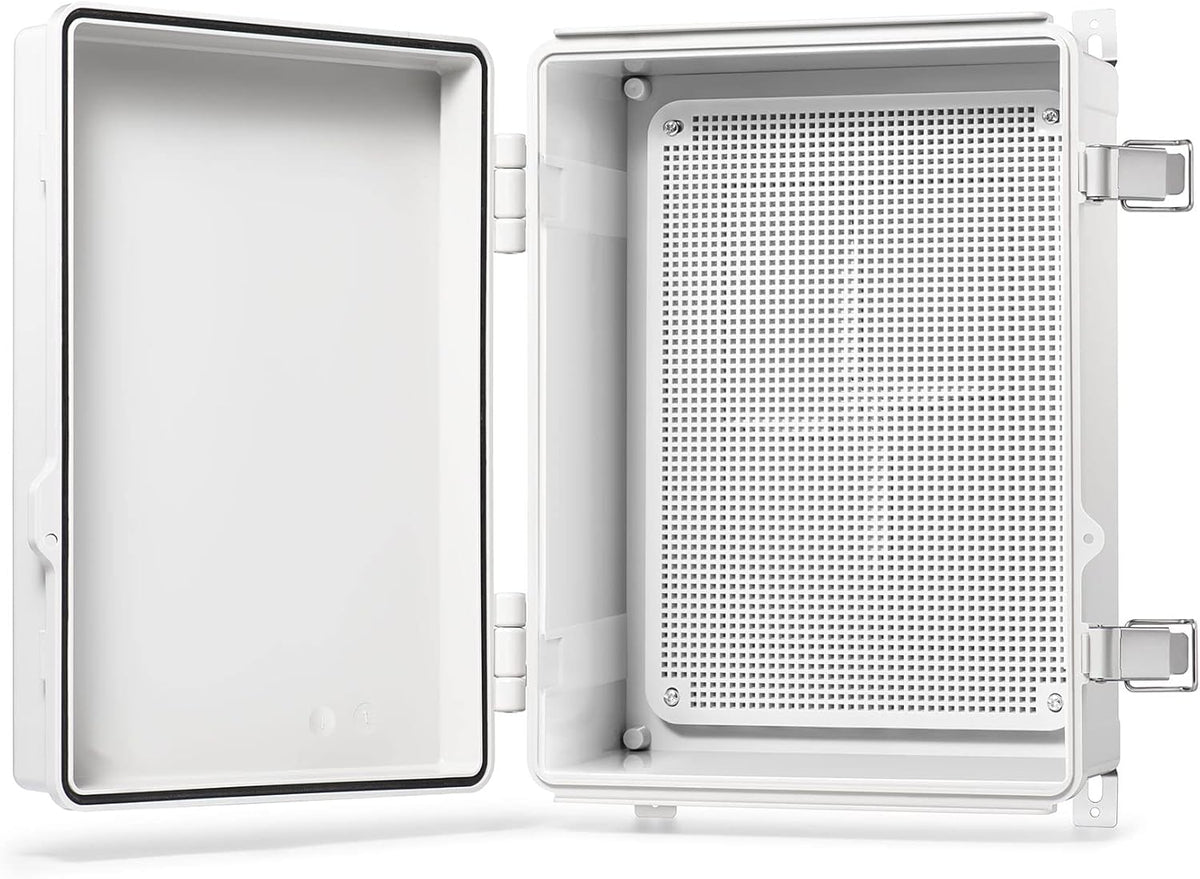 Hinged Cover Stainless Steel Latch Junction Box with Mounting Plate, ABS Plastic IP67 Waterproof Grey K3958