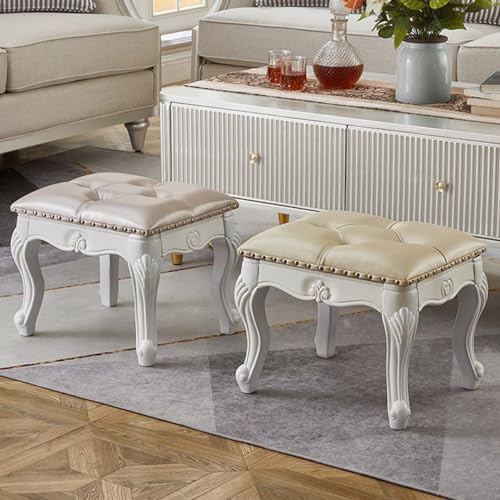 Blue Leather Wooden Footstool D8198