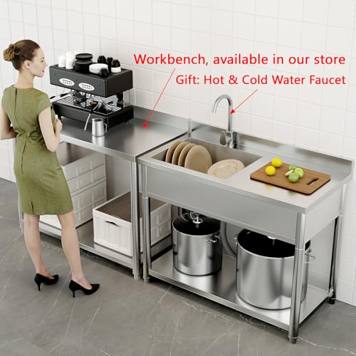 Stainless Steel Freestanding Utility Sink with Pull-out Faucet W98277