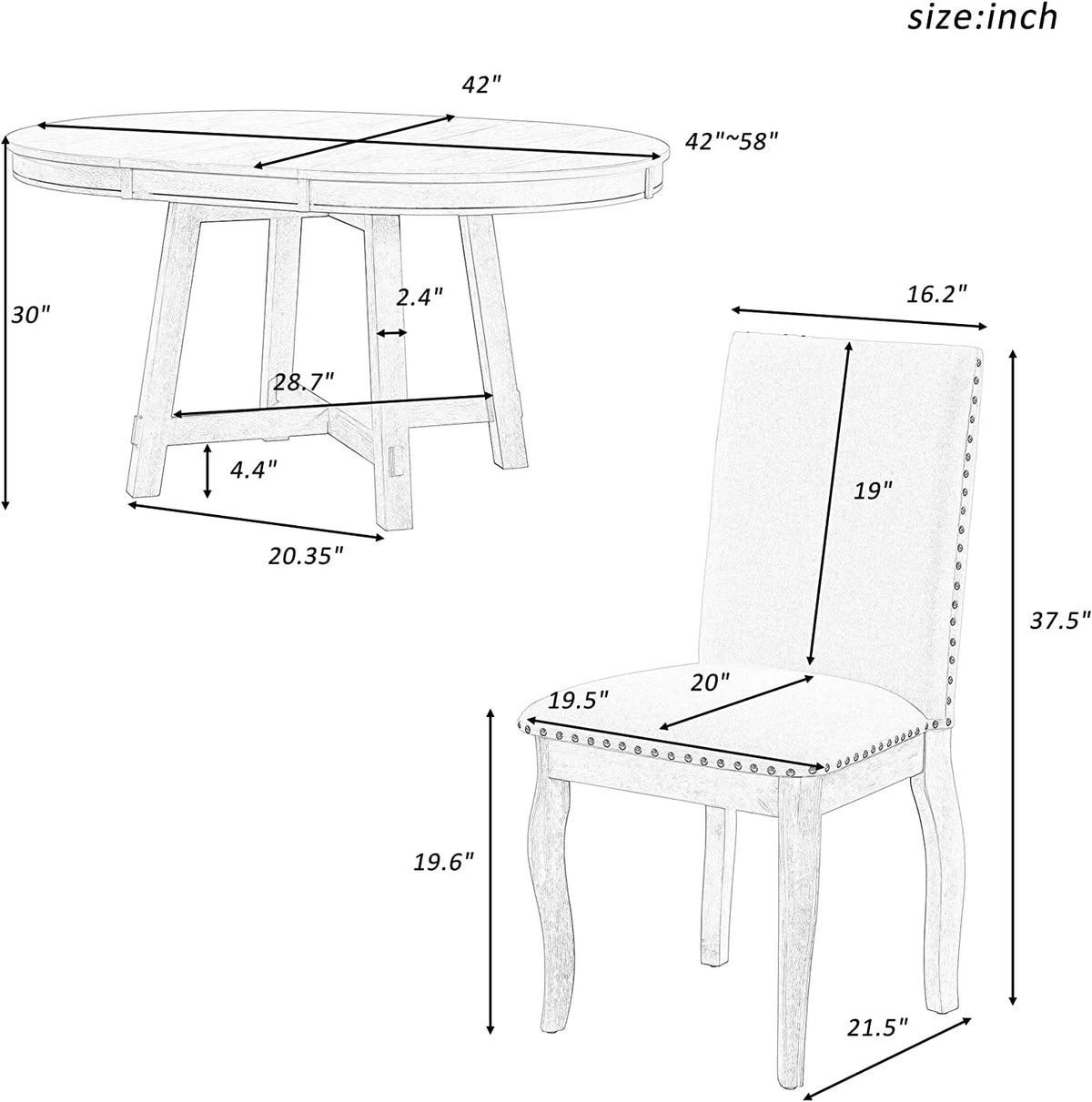 5-Piece Round Dining Table and Upholstered Chair Set with Shelf E16437