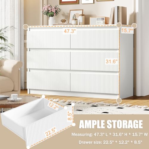 White 6 Drawer Wood Dresser B179660