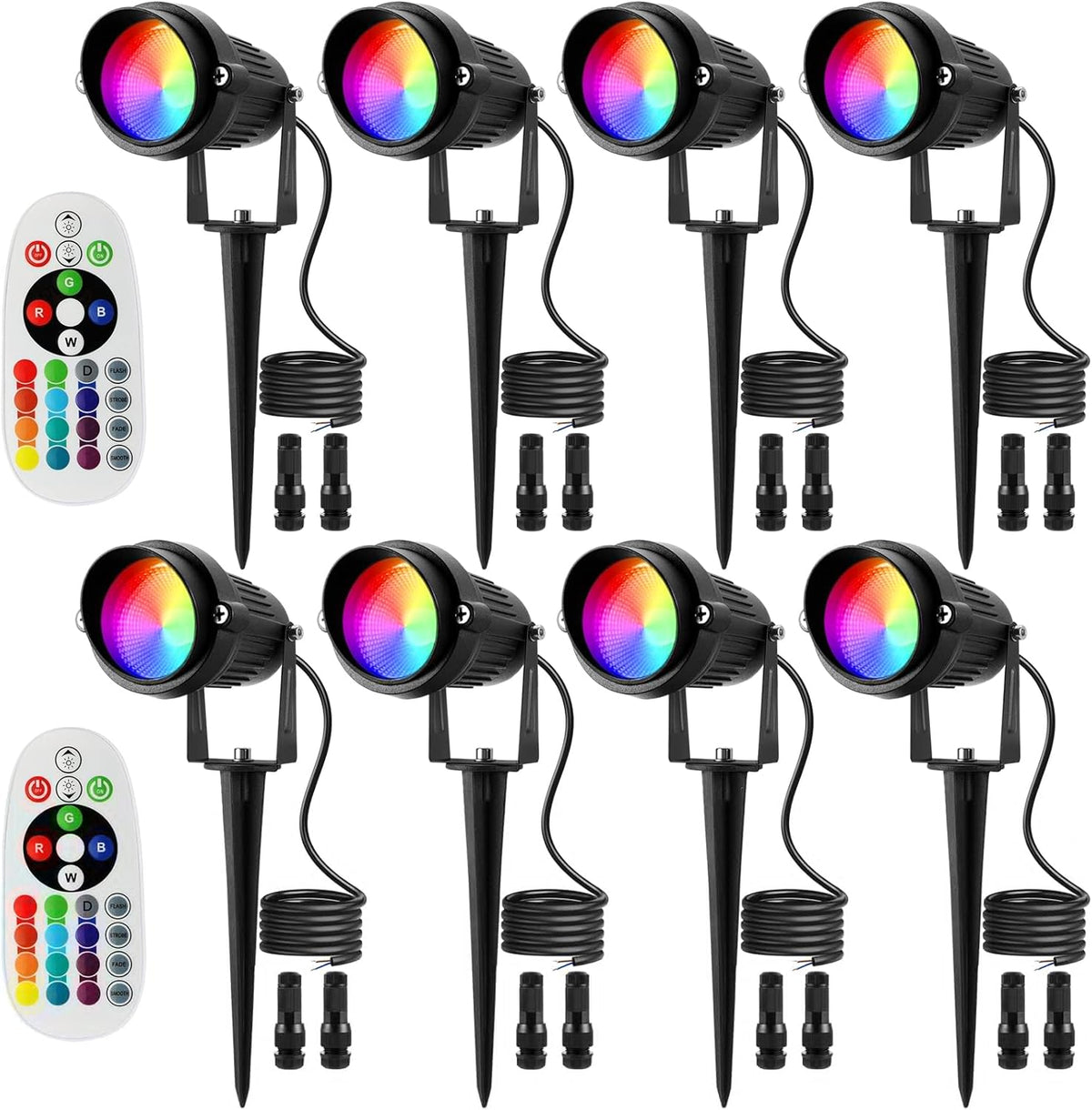 Low Voltage Landscape Lights RGB Warm White Remote Control 8W RGBW LED 12V-24V IP66 Waterproof 8Pack U8324