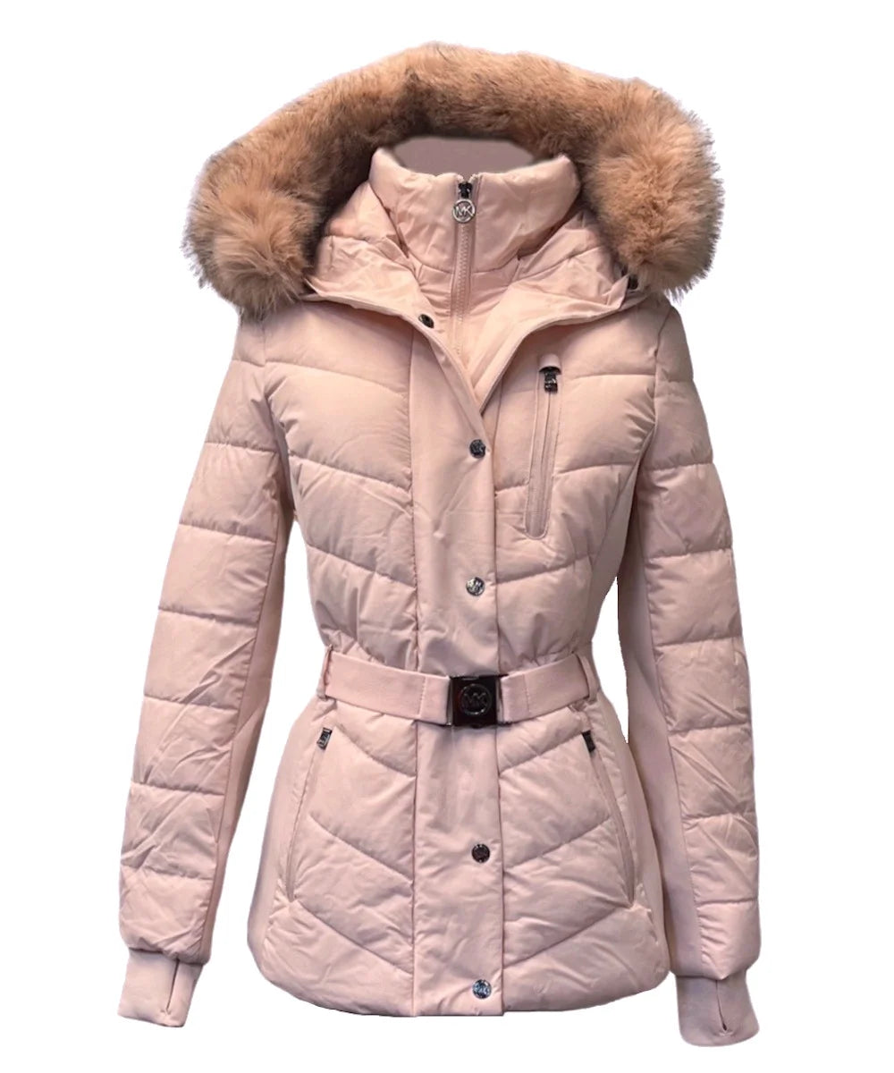 Blush Faux Fur Hooded Puffer Coat Jacket R99228