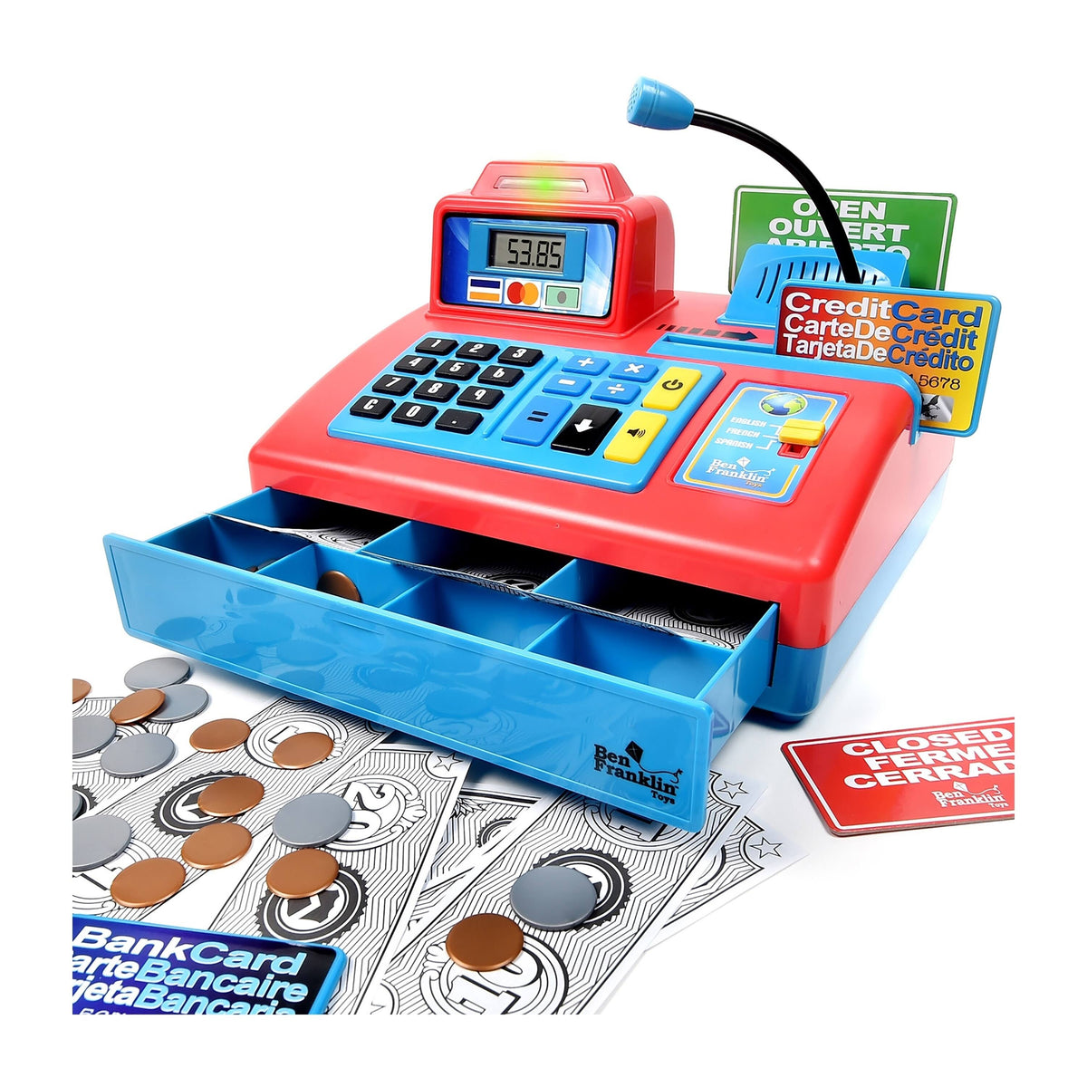 Talking Cash Register Kit with Play Money and Store Set in Red Toy E8422