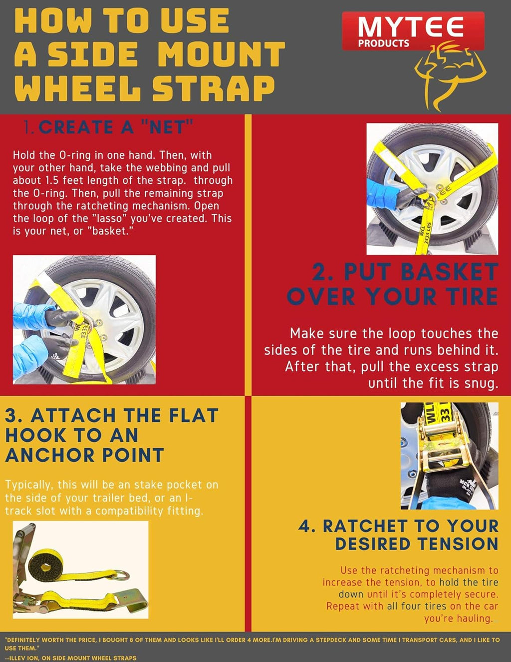 4 Pack 2 x 10' Car Tie Down Ratchet Strap with Flat Hook Y6029