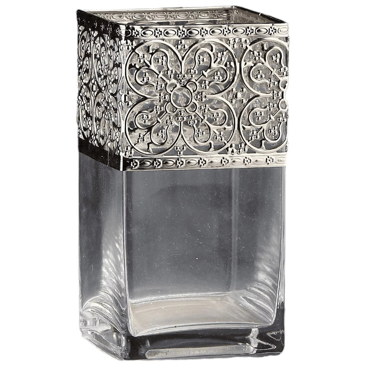 7.5" Clear and Silver Square Glass Vase P3062