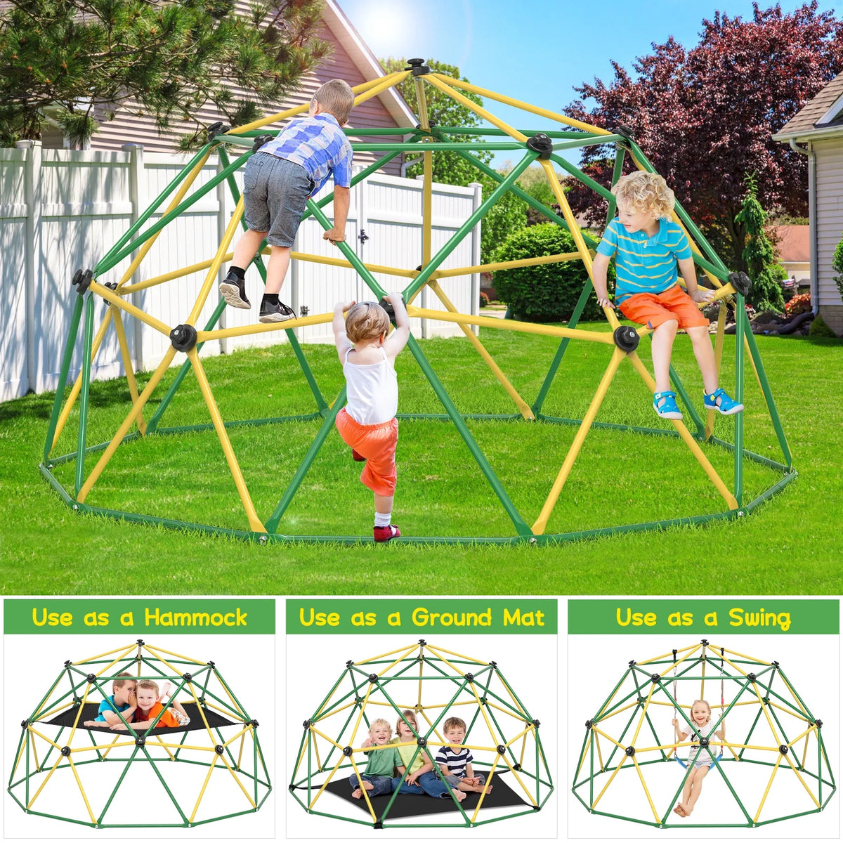 Yellow+Green 10FT Climbing Dome with Hammock B980102