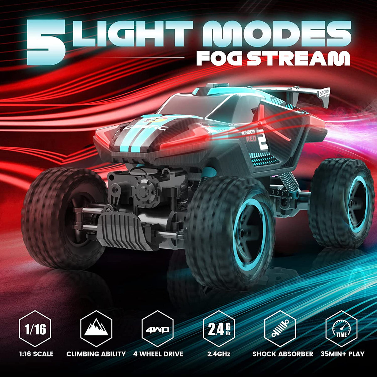RC Car Truck with Spray and Light, 4WD Rock Crawler I98822