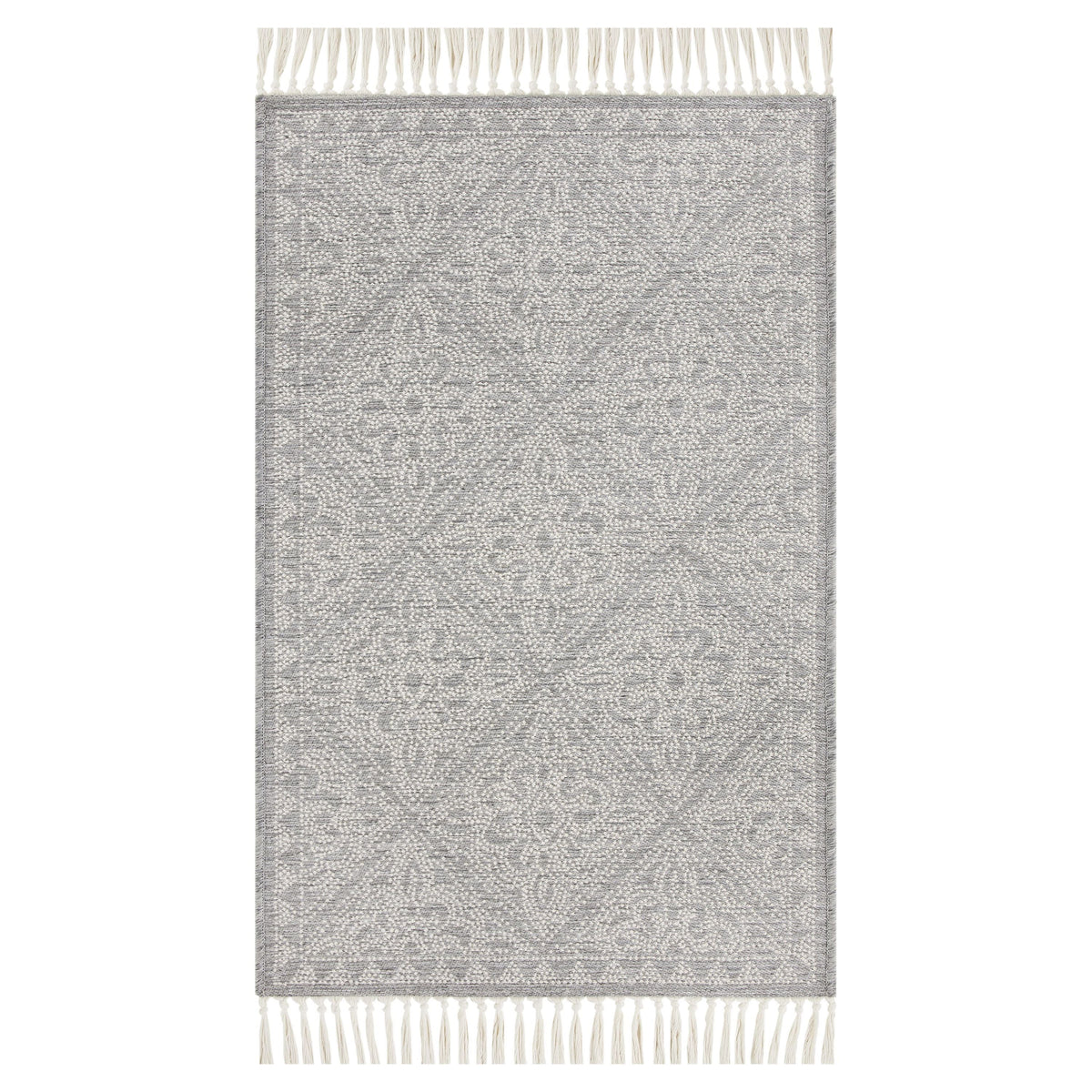 Grey Medallion Non-Skid 27" x 45" Accent Rug with Fringe H446
