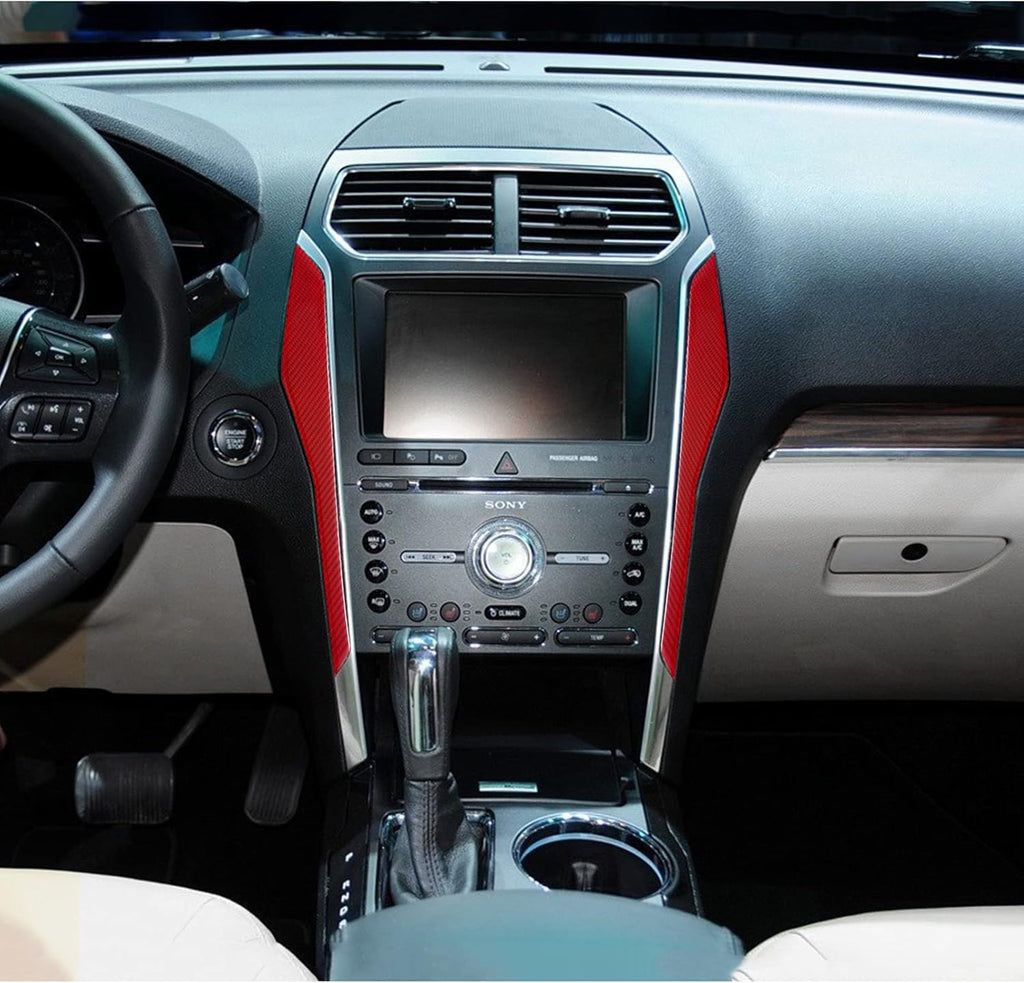 Red Carbon Fiber Center Console Frame Trim Cover Sticker for Ford Explorer 2013-2018 Pack of 2 J8776