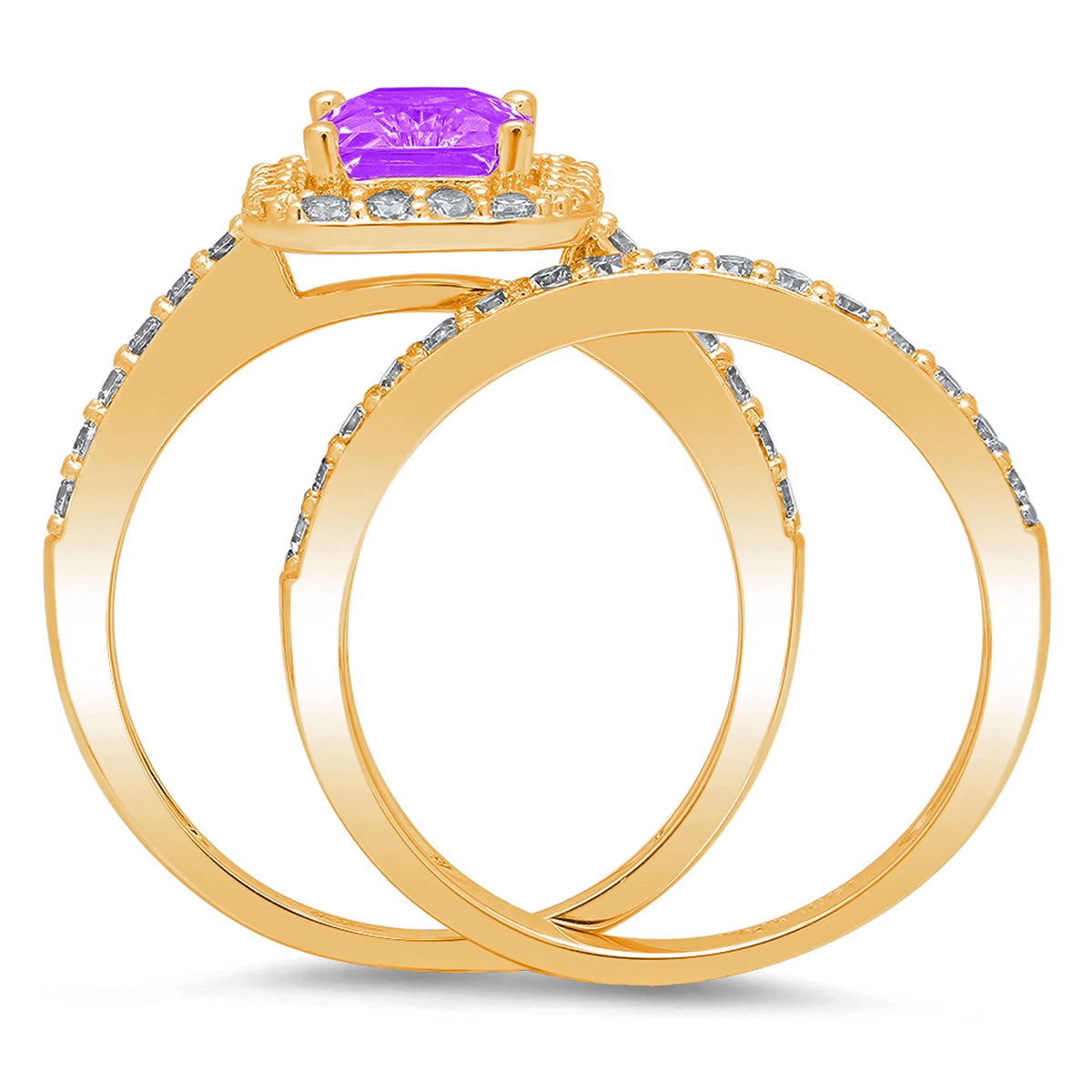 Emerald Cut Purple Amethyst 18k Yellow Gold Ring K304