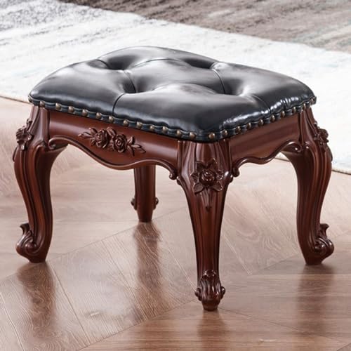 Blue Leather Wooden Footstool D8198