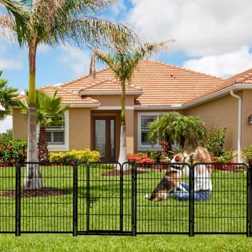 Black 48 in 8 Panels Heavy Duty Iron Metal Garden Fence with Gate W280