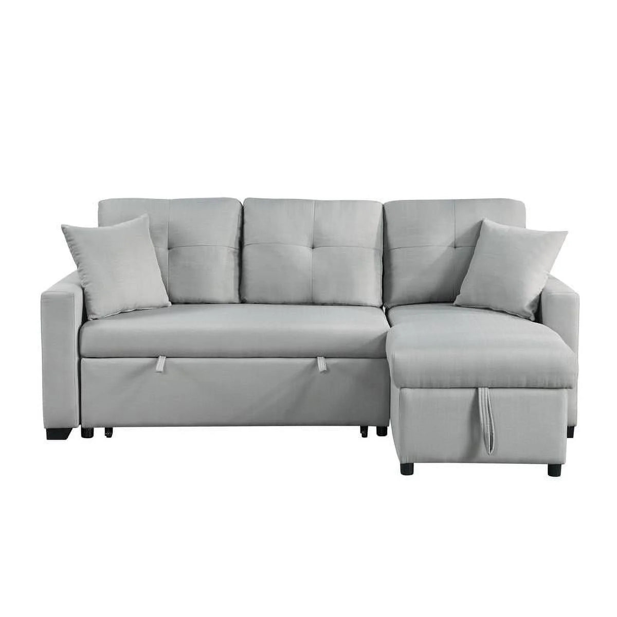 Gray Linen Reversible Sleeper Sectional Sofa with Storage Chaise A6272