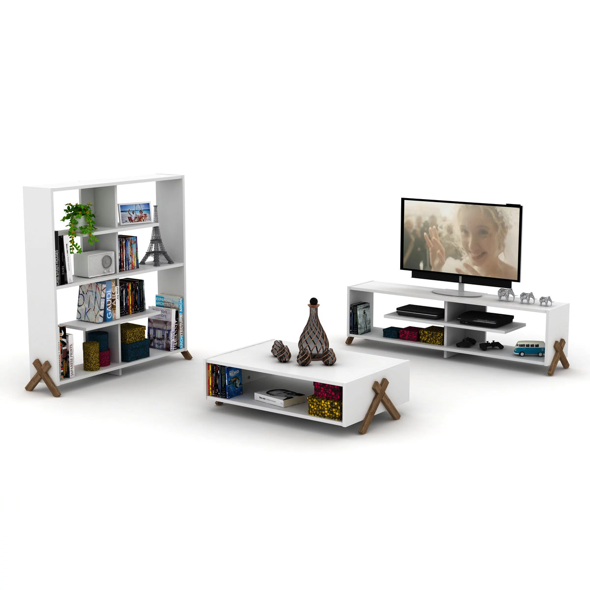 4 Tier White Wood Bookshelf I83584