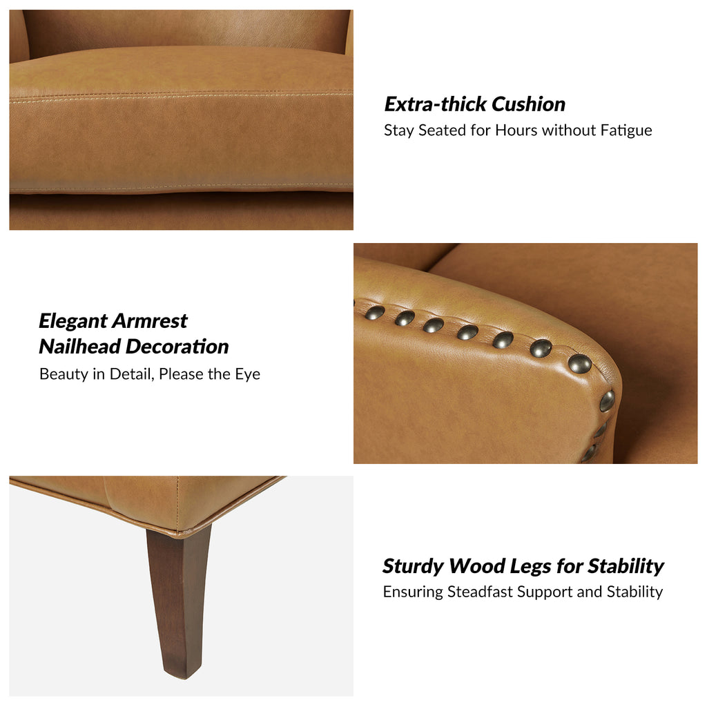 Camel Leather Upholstered Accent Chair Wood Leg X277894